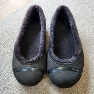 Crocs Women's Black Fuzzy Flats